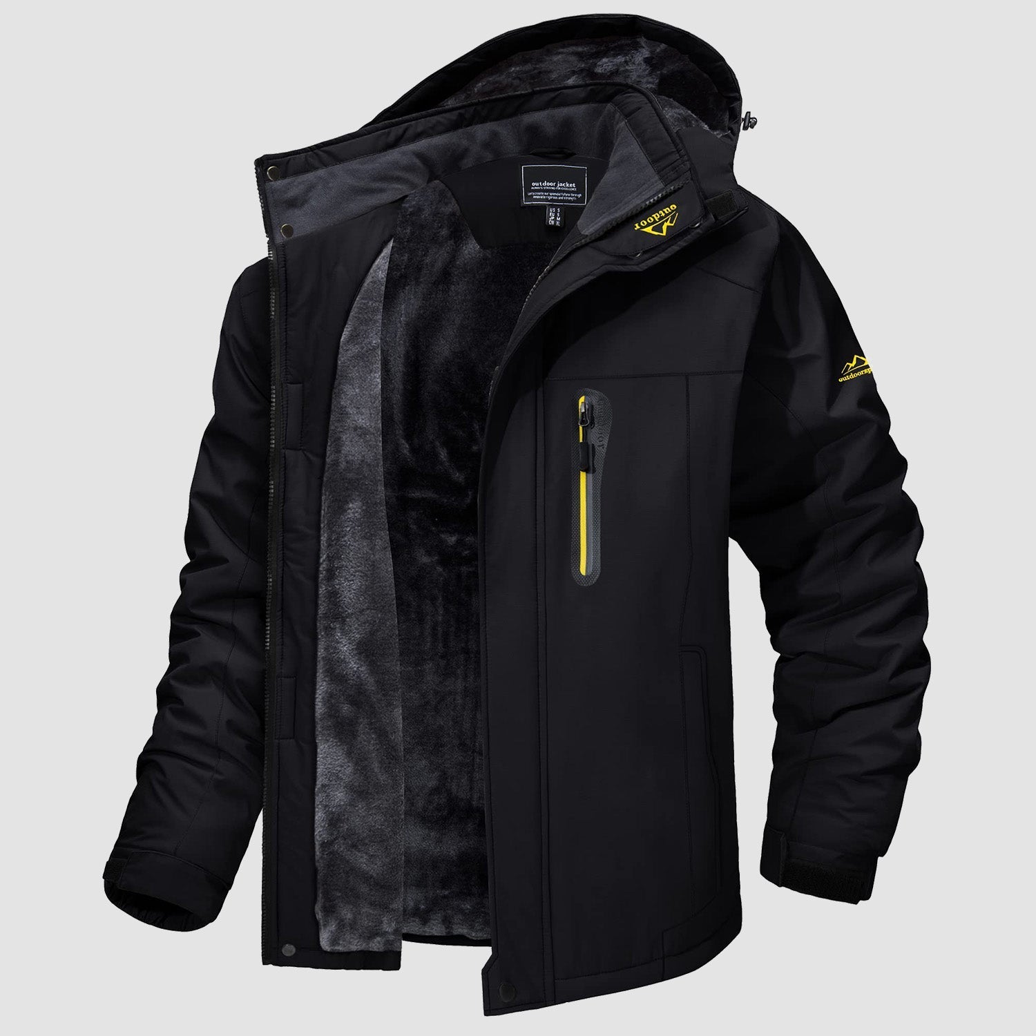 Men’s Outdoor Jacket - Water-Resistant - Fleece Lined - Hooded - Insulated Warmth