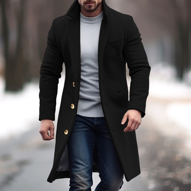 Men’s Overcoat - Wool Blend - Tailored Slim Fit - Notched Lapel - Button Up