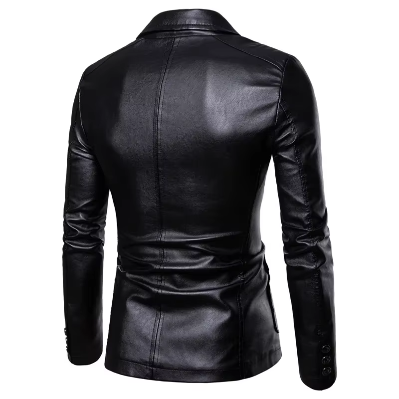 Men's Slim Fit Leather Jacket - Formal Two-Button Design, Stylish & Timeless