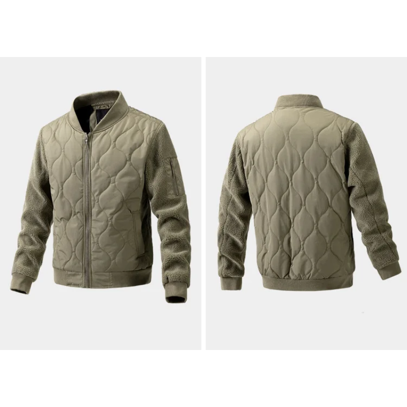 Men’s Quilted Jacket – Sherpa Sleeves – Ribbed Cuffs – Zipper Front – Hip Length Fit