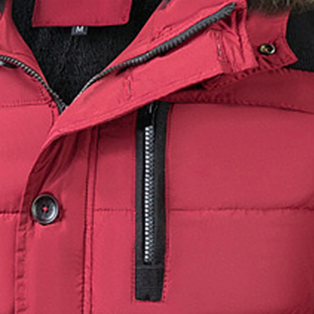 Men’s Parka Jacket – Water-Resistant Mid-Length – Faux Fur Hood – Zip Fastening