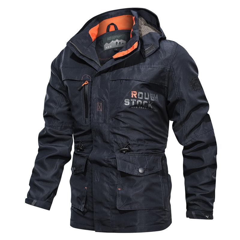 Men’s Outdoor Jacket – Water-Resistant – Hooded – Relaxed Fit – Multi-Pocket – Mid-Length