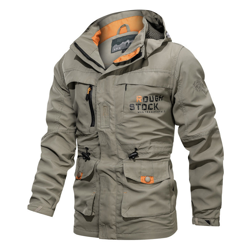 Men’s Outdoor Jacket – Water-Resistant – Hooded – Relaxed Fit – Multi-Pocket – Mid-Length