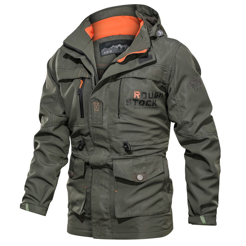 Men’s Outdoor Jacket – Water-Resistant – Hooded – Relaxed Fit – Multi-Pocket – Mid-Length