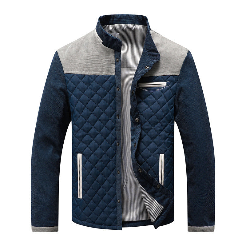 Men’s Quilted Jacket – Tailored Fit – High Collar – Contrast Shoulders – Zipper Closure