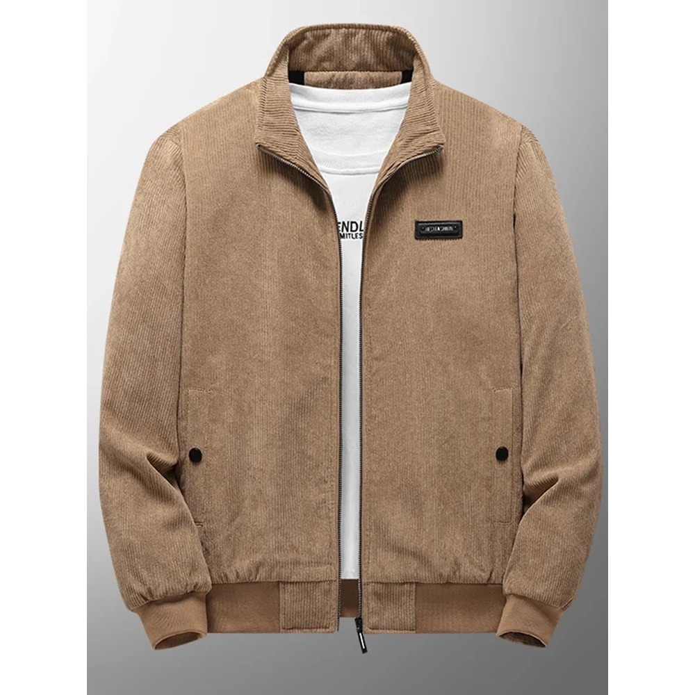Men’s Quilted Casual Jacket – Relaxed Fit – Corduroy Texture – Zip Front – Stand Collar