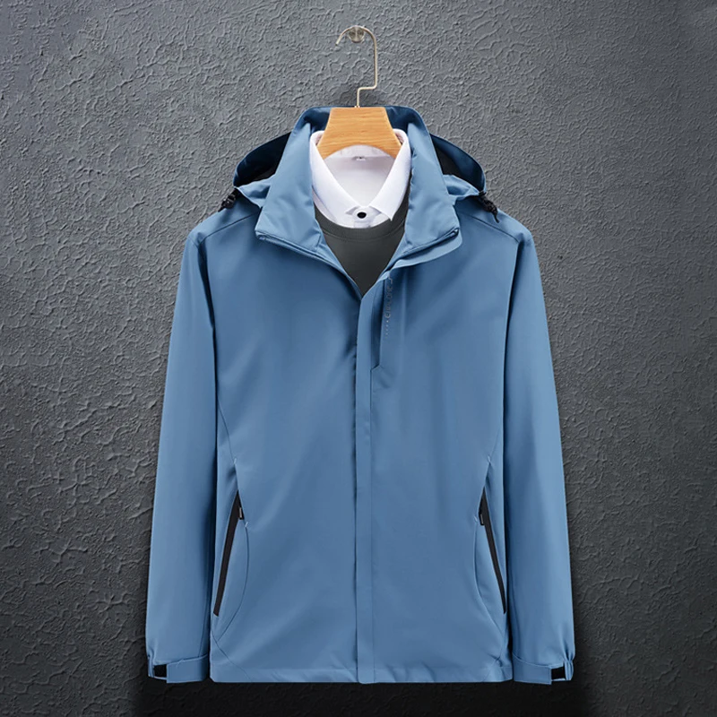 Men’s Waterproof Jacket – Breathable – Windproof – Adjustable Hood – Hip Length Fit