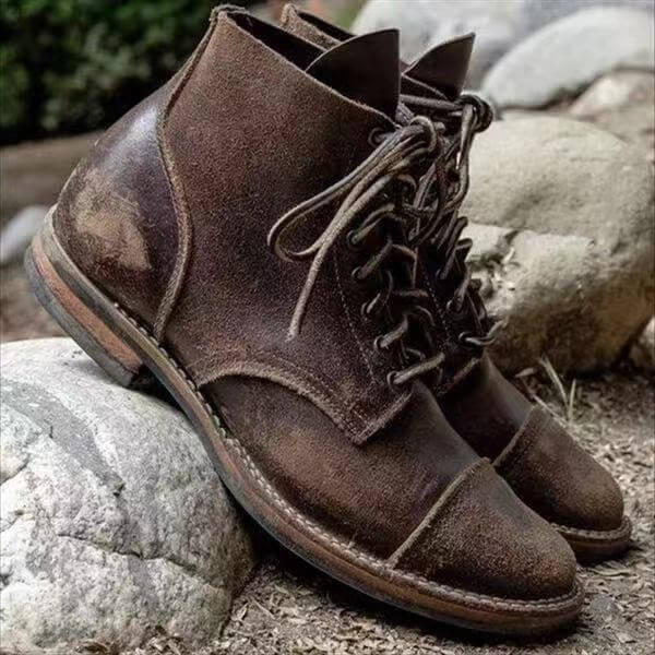 Men’s Leather Boots – Ankle Length – Supportive Fit – Rugged Stitch Detailing