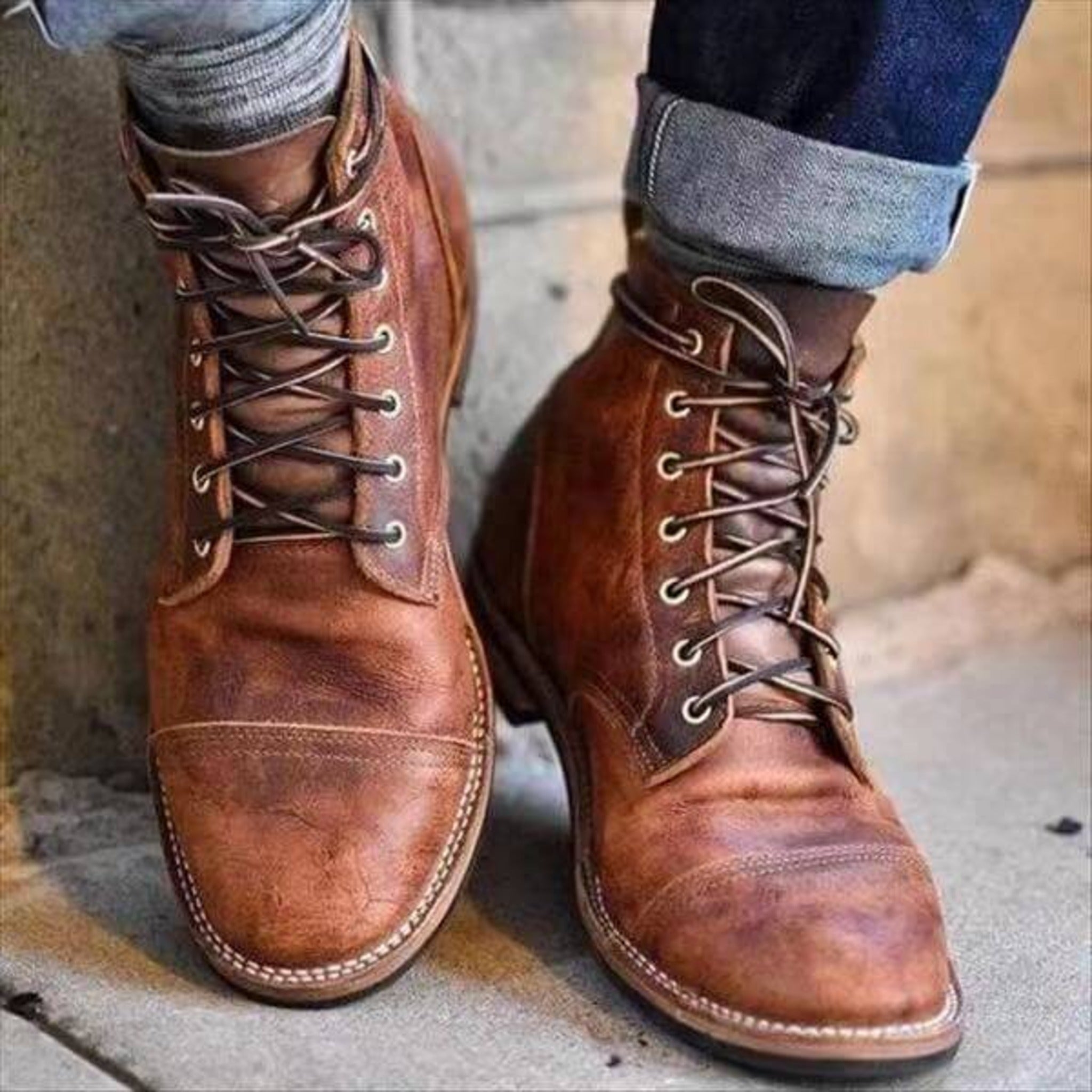 Men’s Leather Boots – Ankle Length – Supportive Fit – Rugged Stitch Detailing