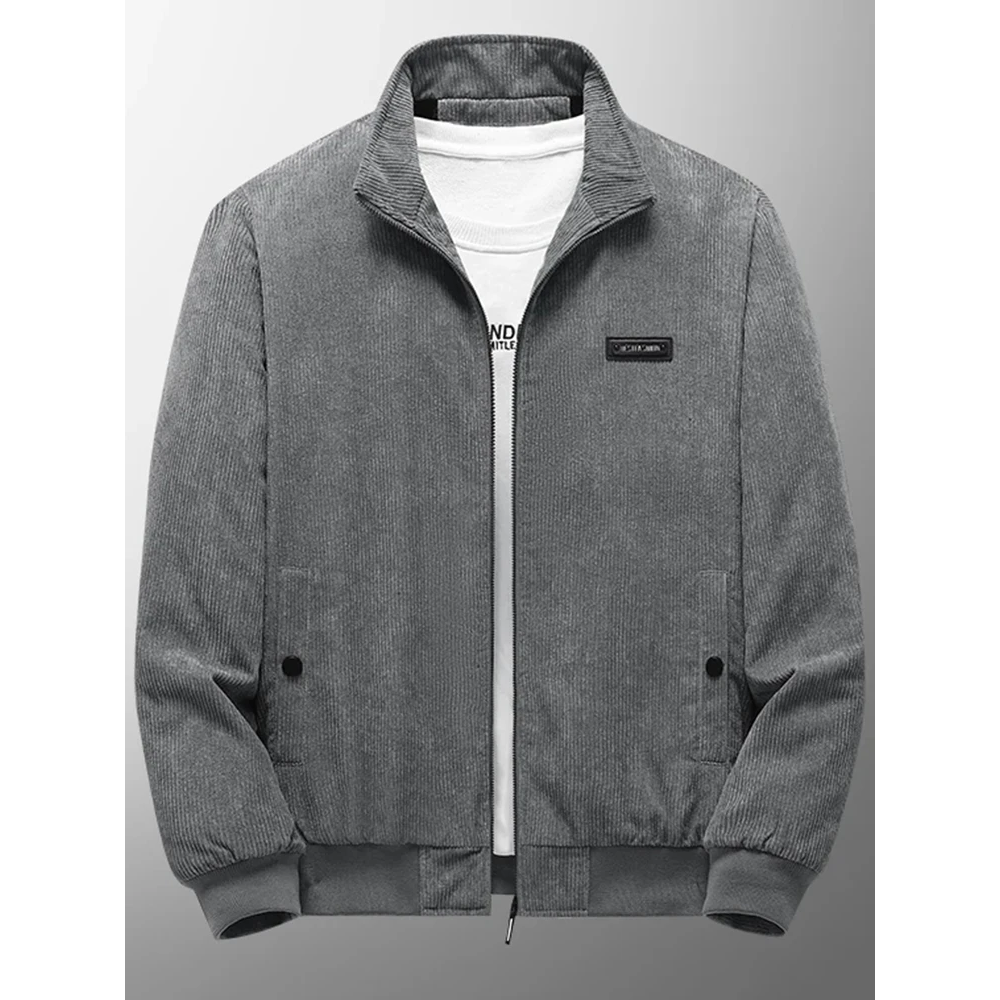Men’s Quilted Casual Jacket – Relaxed Fit – Corduroy Texture – Zip Front – Stand Collar