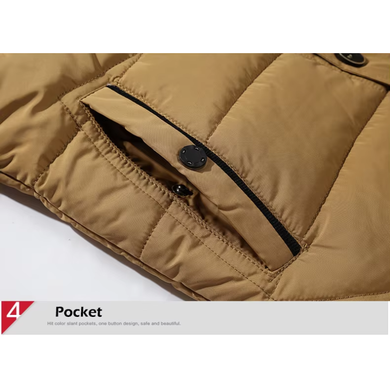 Men’s Parka Jacket – Detachable Fur Hood – Quilted Insulated – Water-Resistant