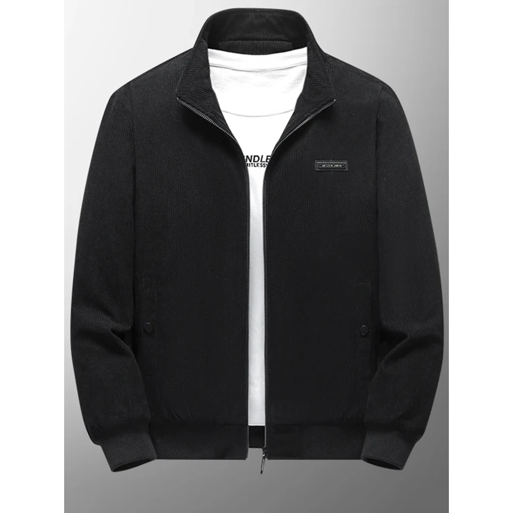 Men’s Quilted Casual Jacket – Relaxed Fit – Corduroy Texture – Zip Front – Stand Collar
