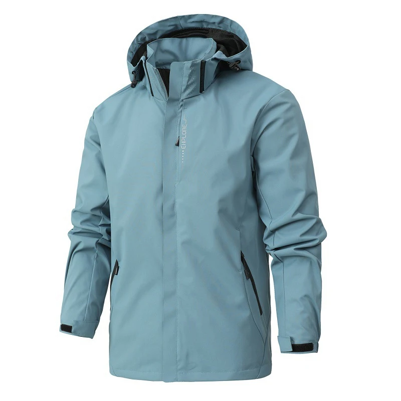 Men’s Waterproof Jacket – Breathable – Windproof – Adjustable Hood – Hip Length Fit