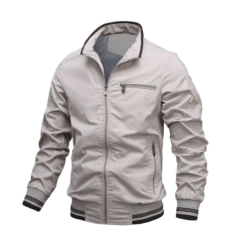 Men’s Casual Jacket – Cotton – Regular Fit – Zip Front with Stand Collar and Ribbed Hem
