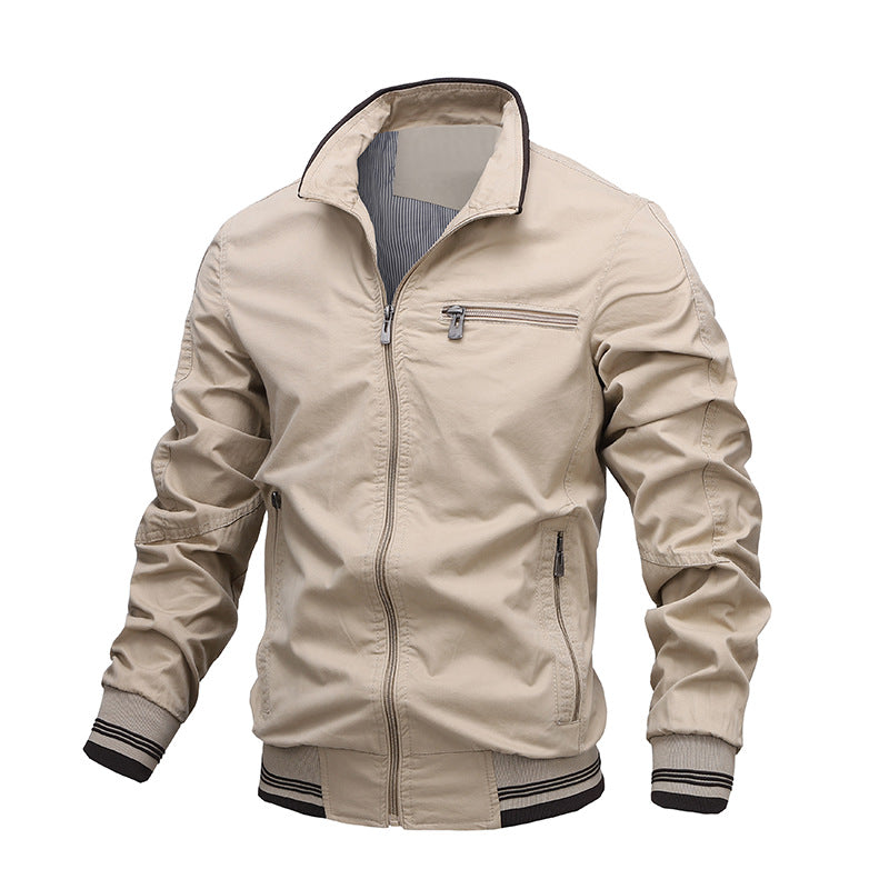 Men’s Casual Jacket – Cotton – Regular Fit – Zip Front with Stand Collar and Ribbed Hem
