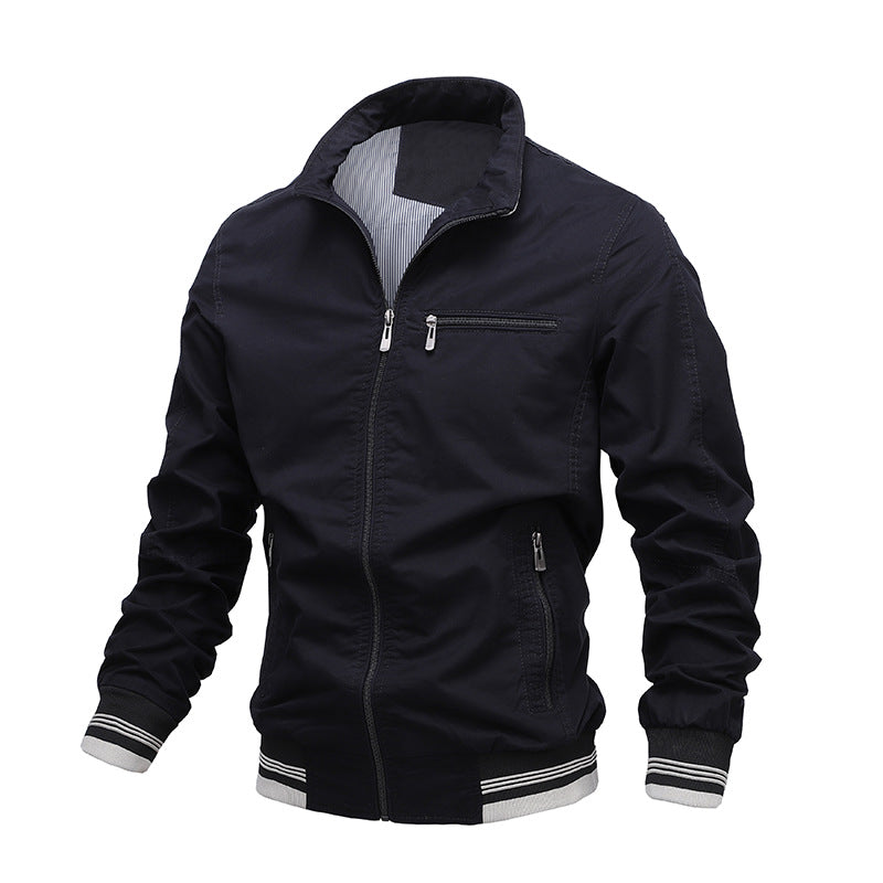Men’s Casual Jacket – Cotton – Regular Fit – Zip Front with Stand Collar and Ribbed Hem