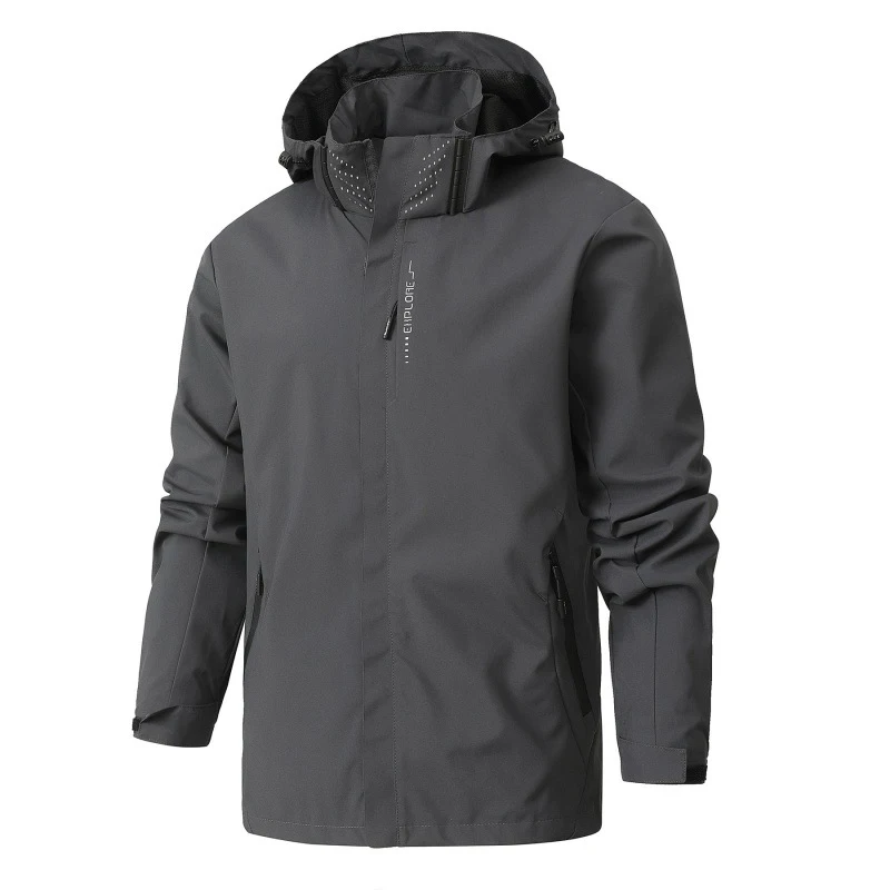 Men’s Waterproof Jacket – Breathable – Windproof – Adjustable Hood – Hip Length Fit