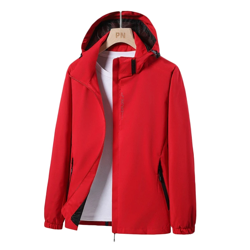 Men’s Waterproof Jacket – Breathable – Windproof – Adjustable Hood – Hip Length Fit