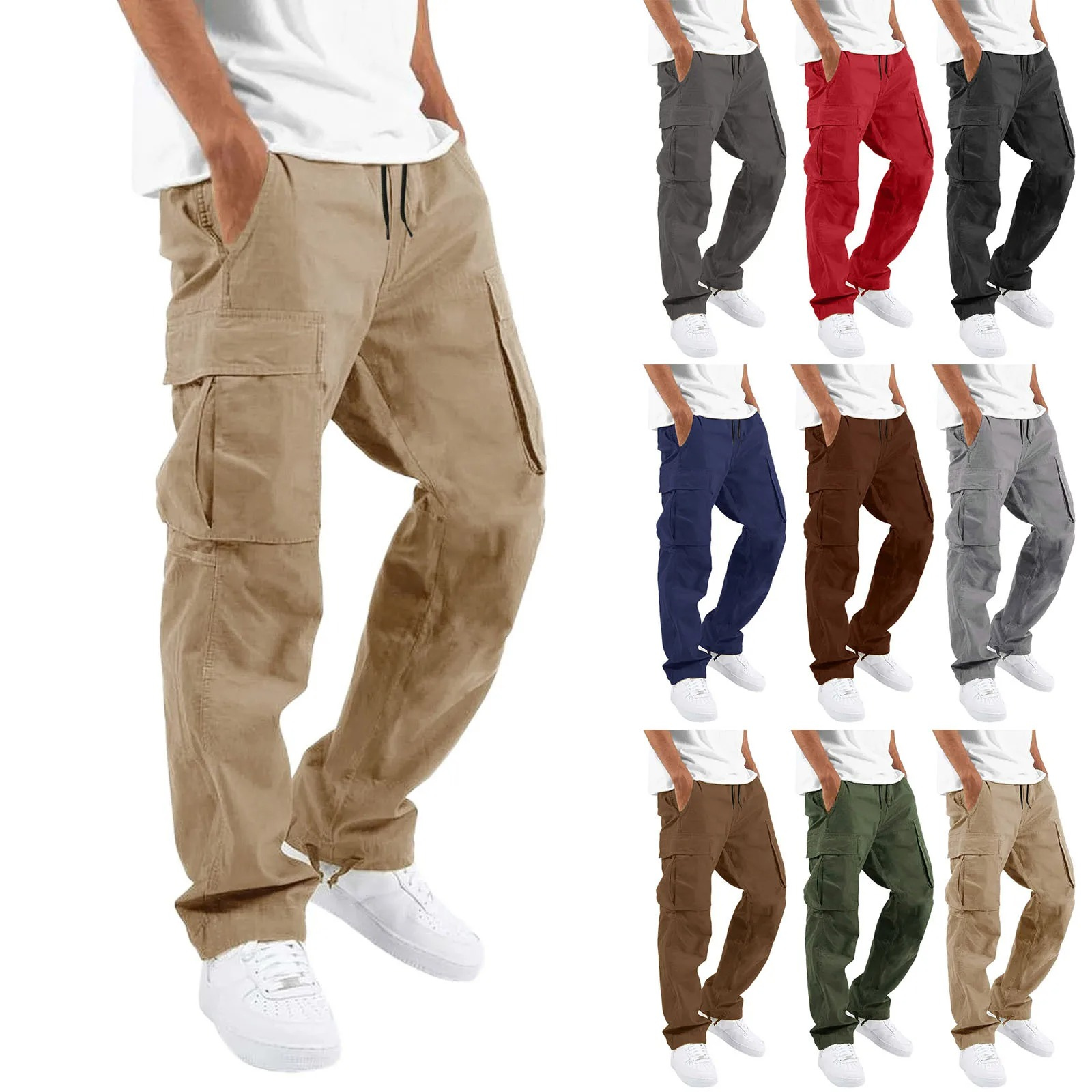 Men’s Cargo Trousers – Wide Fit –  Full Length – Multi Pocket Casual Wear