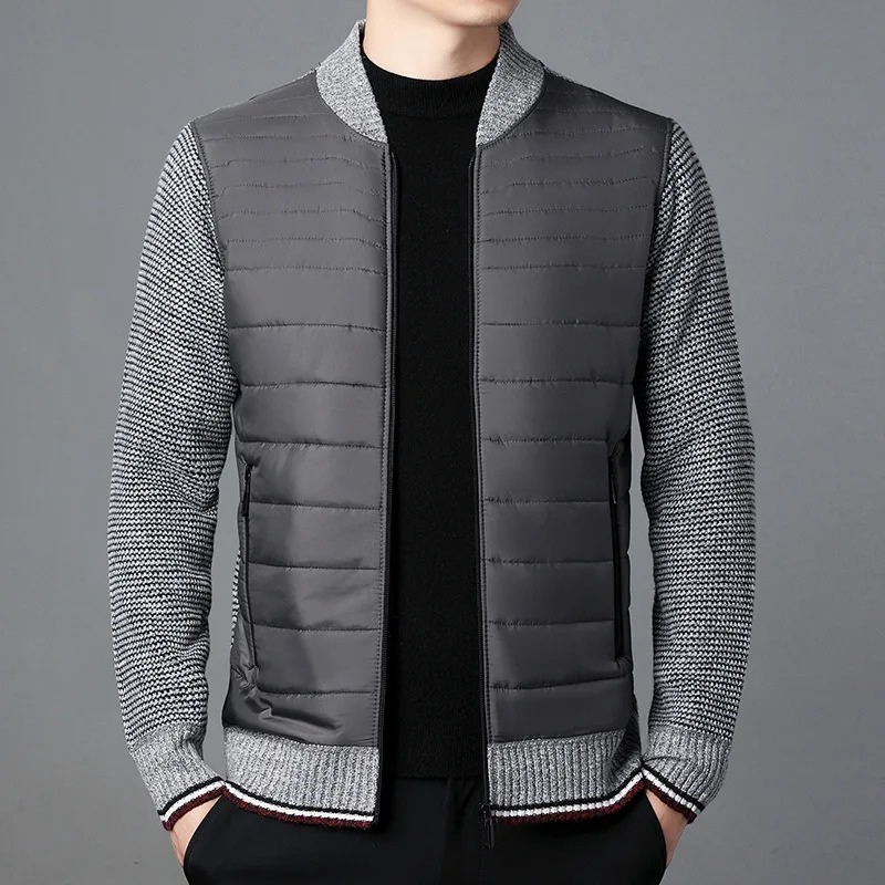 Men’s Quilted Jacket – Structured Fit – Knitted Sleeves – Ribbed Hem and Collar