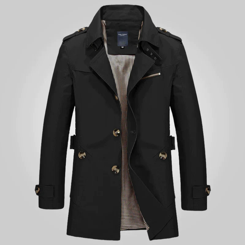 Men’s Trench Coat - Water-Resistant - Double-Breasted - Belted Waist - Classic Fit