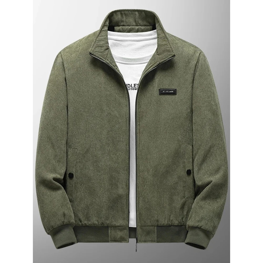Men’s Quilted Casual Jacket – Relaxed Fit – Corduroy Texture – Zip Front – Stand Collar
