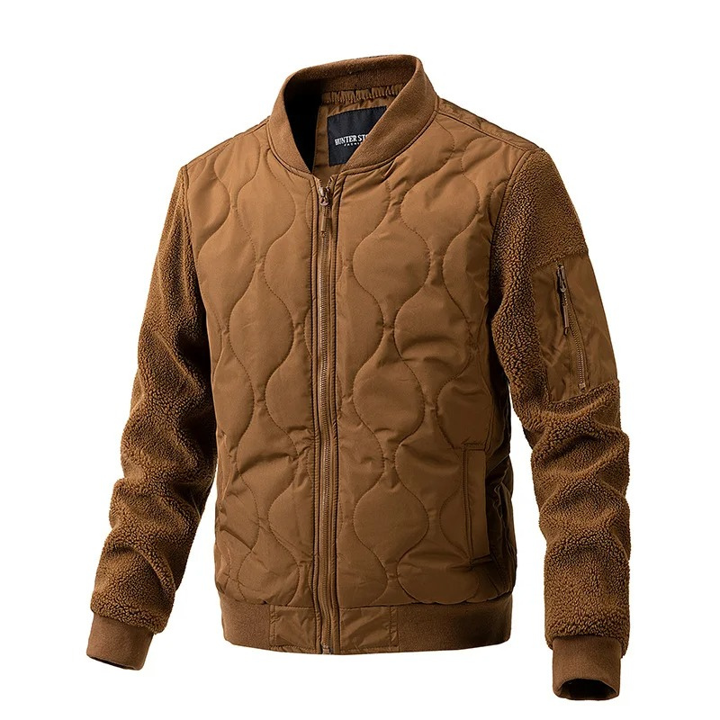 Men’s Quilted Jacket – Sherpa Sleeves – Ribbed Cuffs – Zipper Front – Hip Length Fit