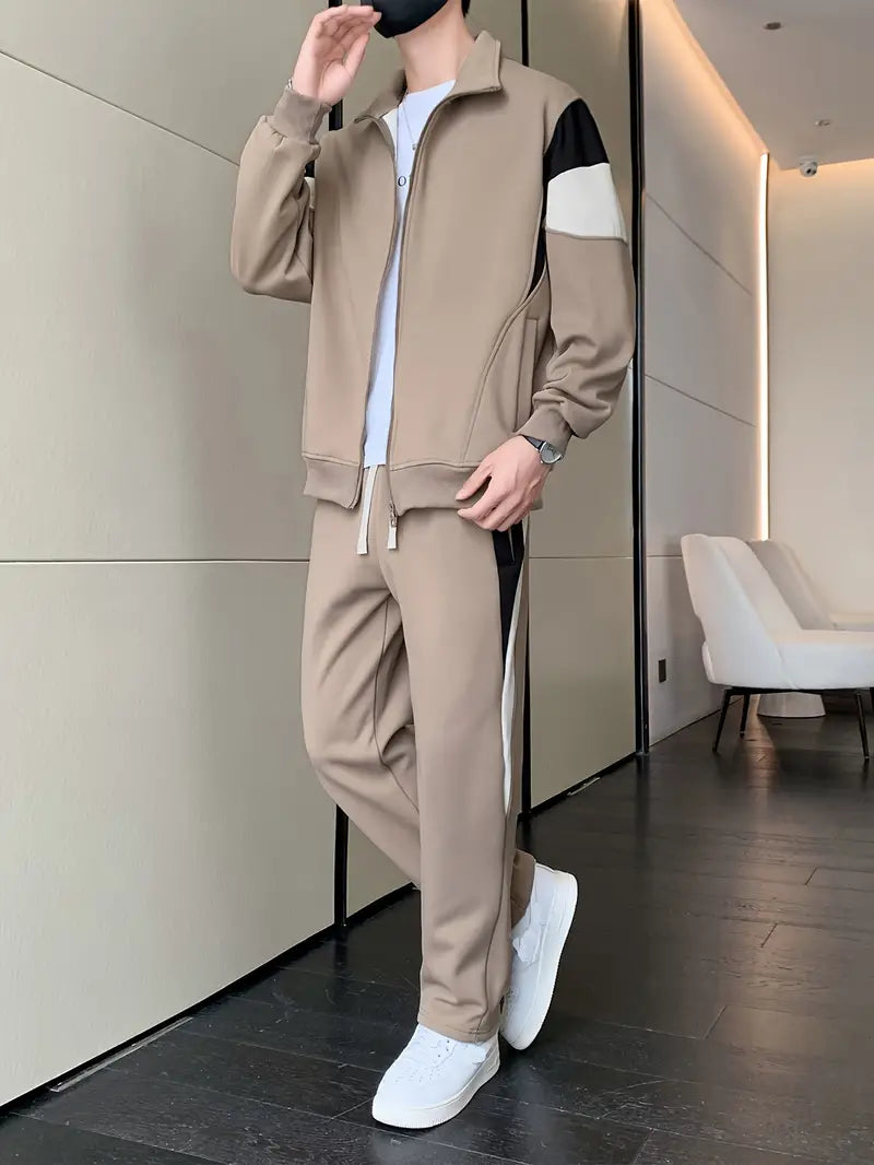 Cozy zip-up jacket and pants set for men