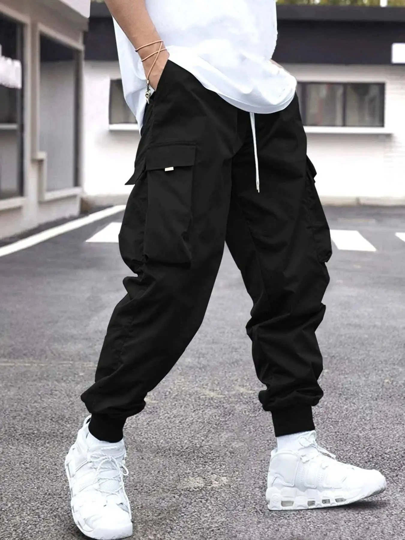 Men’s Cargo Jogger Trousers – Relaxed Fit – Drawstring Waist – Ribbed Cuffs – Multi-Pocket