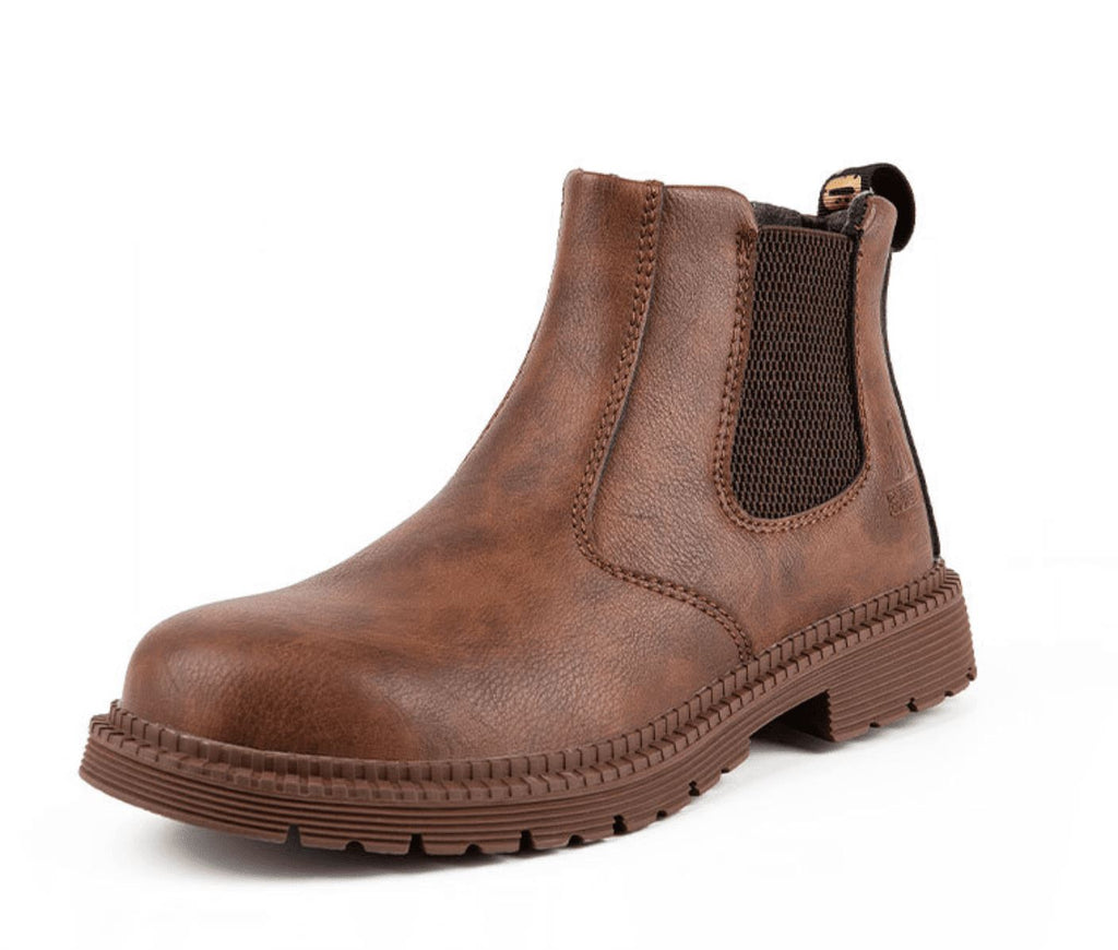 Men’s Chelsea Safety Boots - Leather - Slip-On - Elastic Side Panels - Durable Sole
