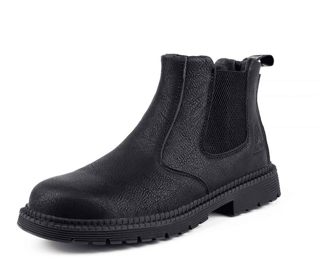 Men’s Chelsea Safety Boots - Leather - Slip-On - Elastic Side Panels - Durable Sole