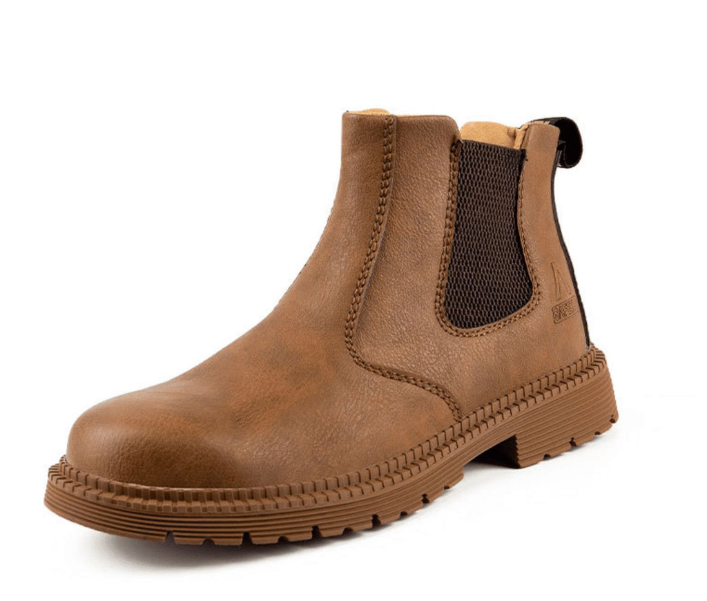Men’s Chelsea Safety Boots - Leather - Slip-On - Elastic Side Panels - Durable Sole
