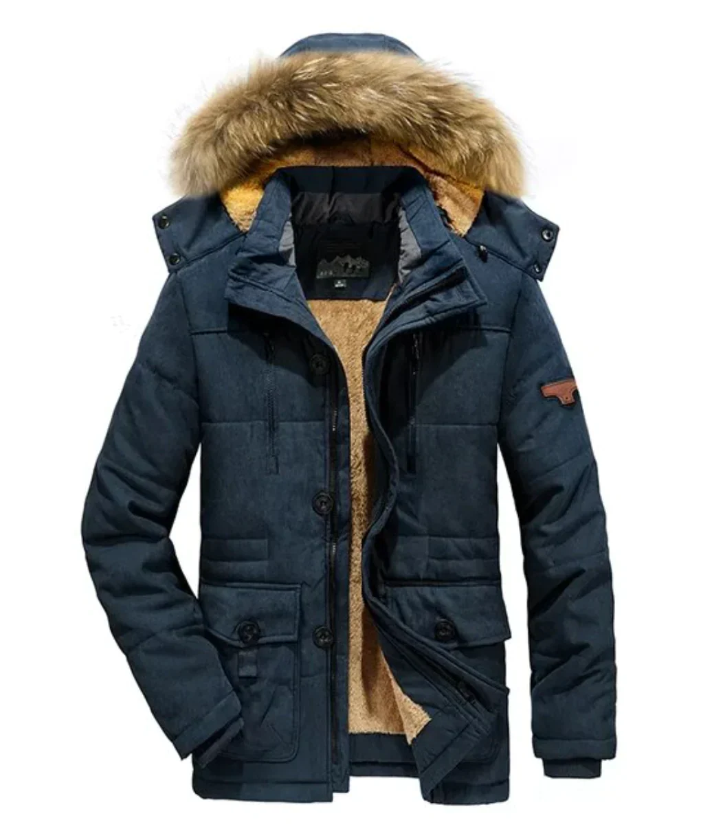 Men’s Parka Jacket - Quilted Insulated - Detachable Fur Hood - Multiple Pockets