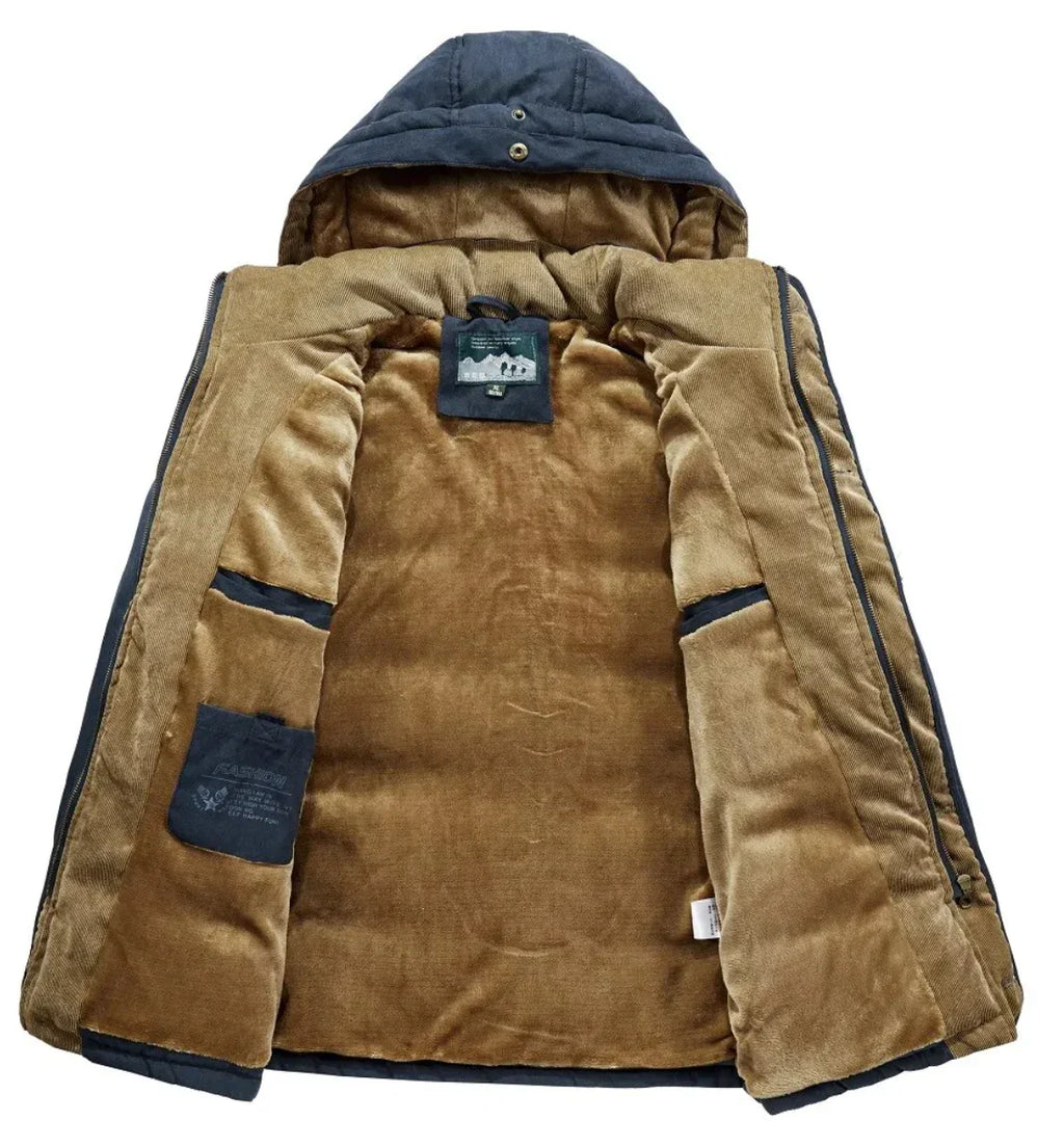 Men’s Parka Jacket - Quilted Insulated - Detachable Fur Hood - Multiple Pockets