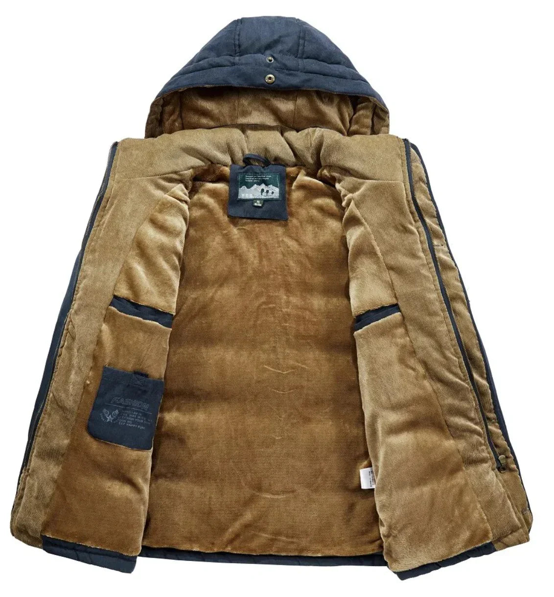 Men’s Parka Jacket - Quilted Insulated - Detachable Fur Hood - Multiple Pockets