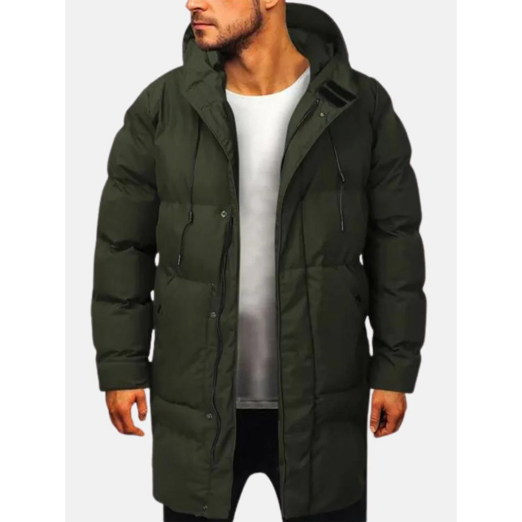Men’s Puffer Jacket – Regular Fit – Quilted Insulated – Hooded Mid-Length Design