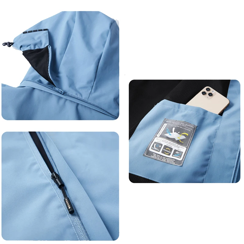 Men’s Waterproof Jacket – Breathable – Windproof – Adjustable Hood – Hip Length Fit