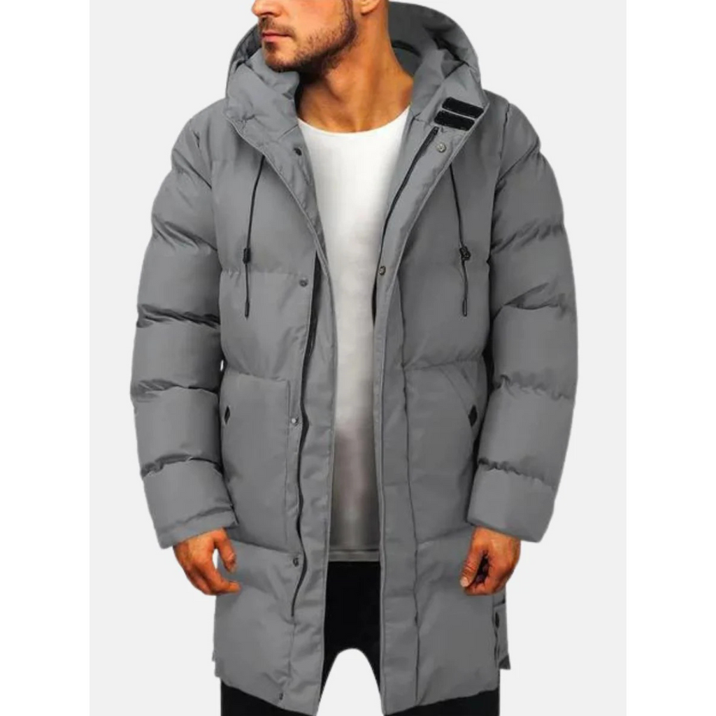 Men’s Puffer Jacket – Regular Fit – Quilted Insulated – Hooded Mid-Length Design