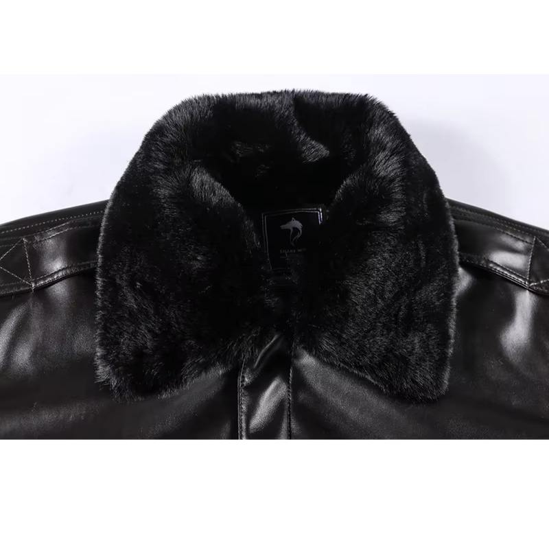 Men’s Leather Jacket – Regular Fit – Zip Closure – Ribbed Cuffs – Plush Collar