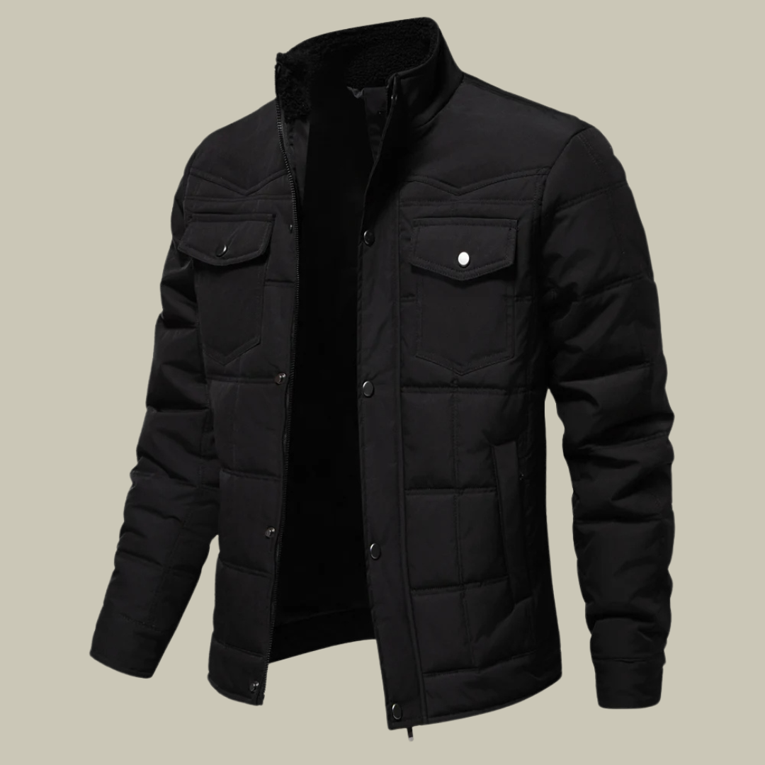 Men’s Quilted Jacket – Stand-Up Collar – Relaxed Fit – Insulated Warm Casual Outerwear