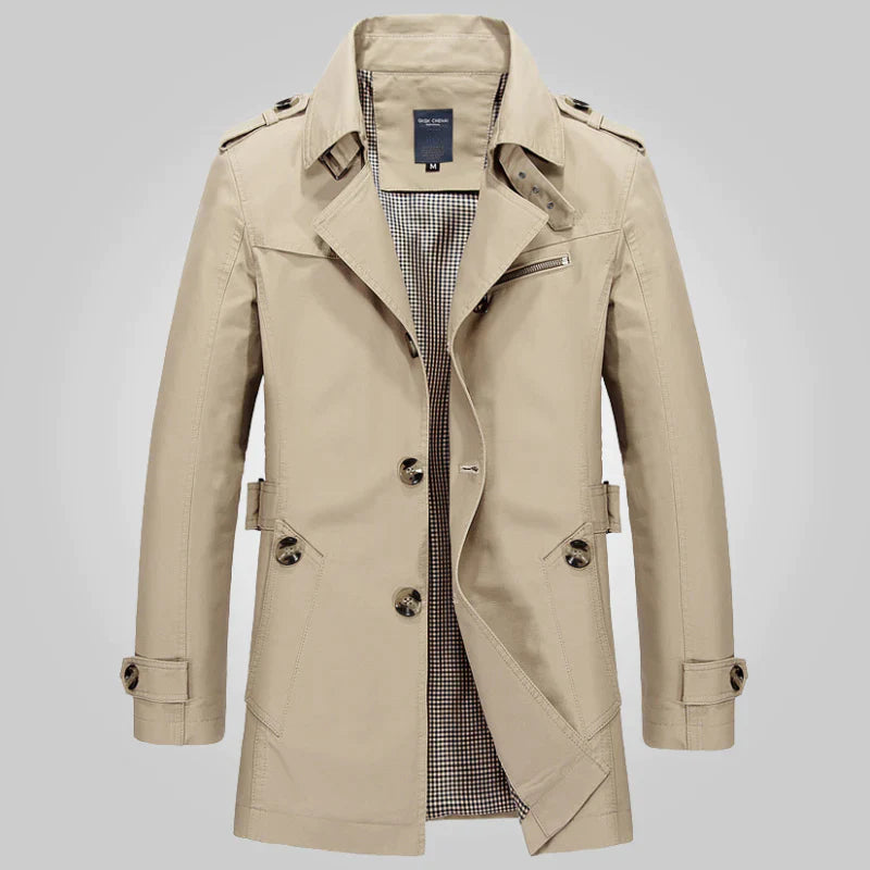 Men’s Trench Coat - Water-Resistant - Double-Breasted - Belted Waist - Classic Fit