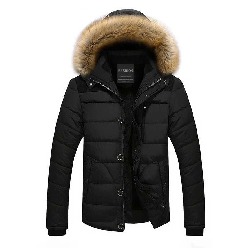 Men’s Parka Jacket – Detachable Fur Hood – Quilted Insulated – Water-Resistant