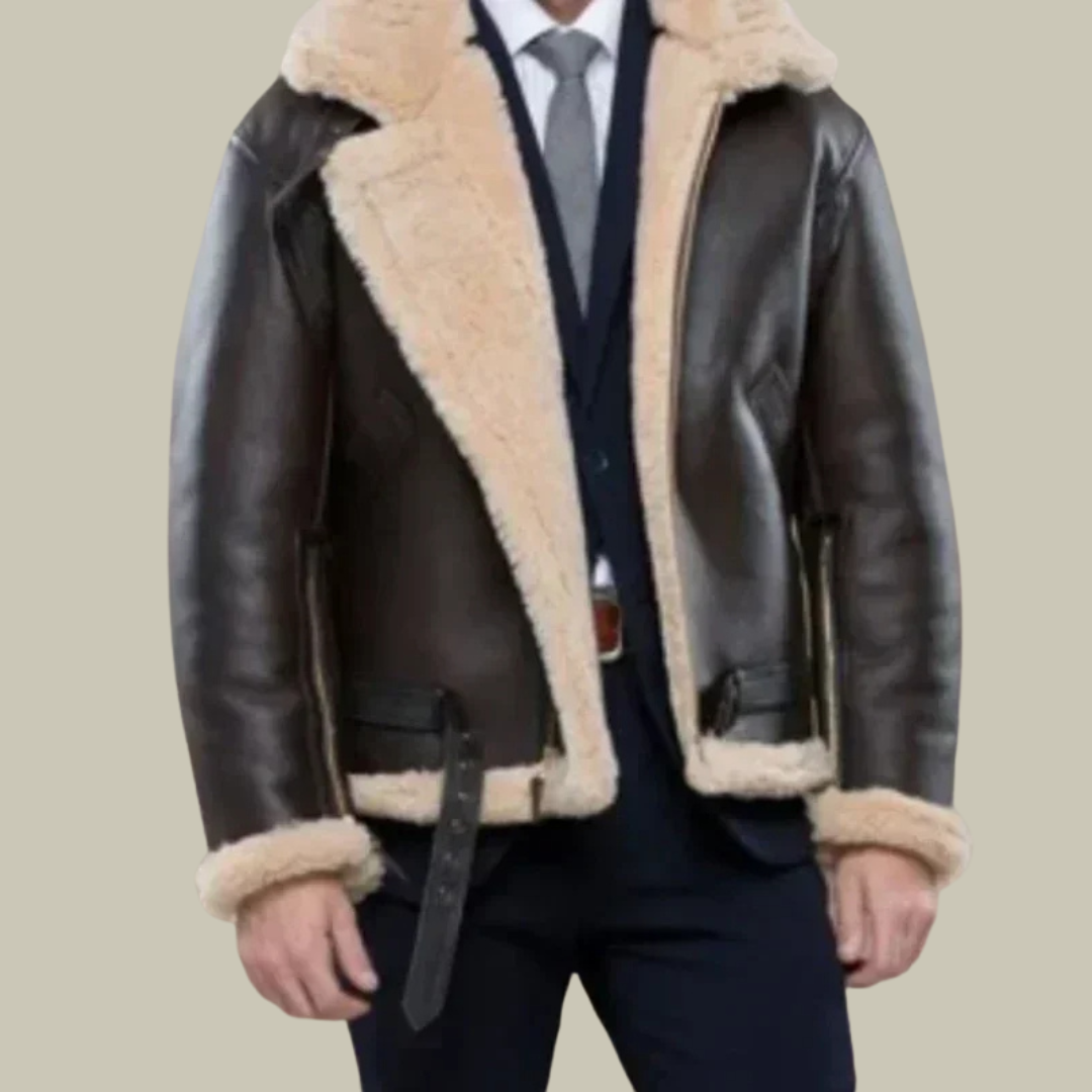 Men’s Pilot Jacket – Leather Look – Shearling Lined – Classic Aviator Fit