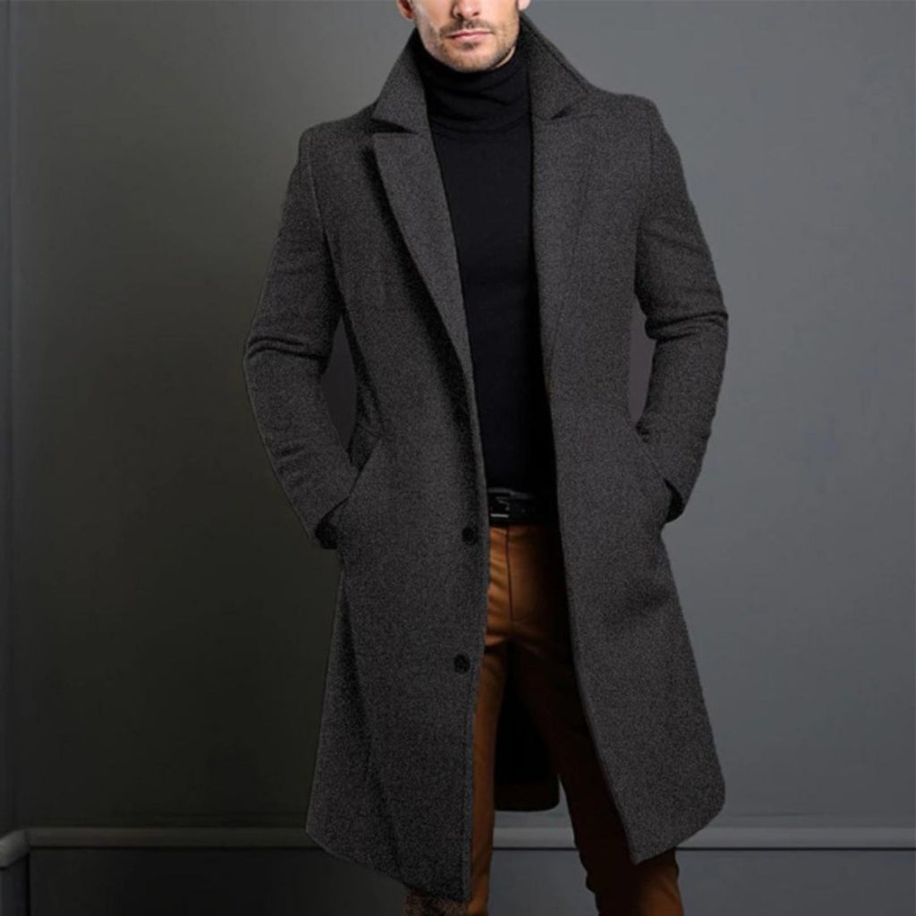 Men’s Trench Coat – Wool Blend – Tailored Fit – Lapel Collar – Full Length Formal Wear