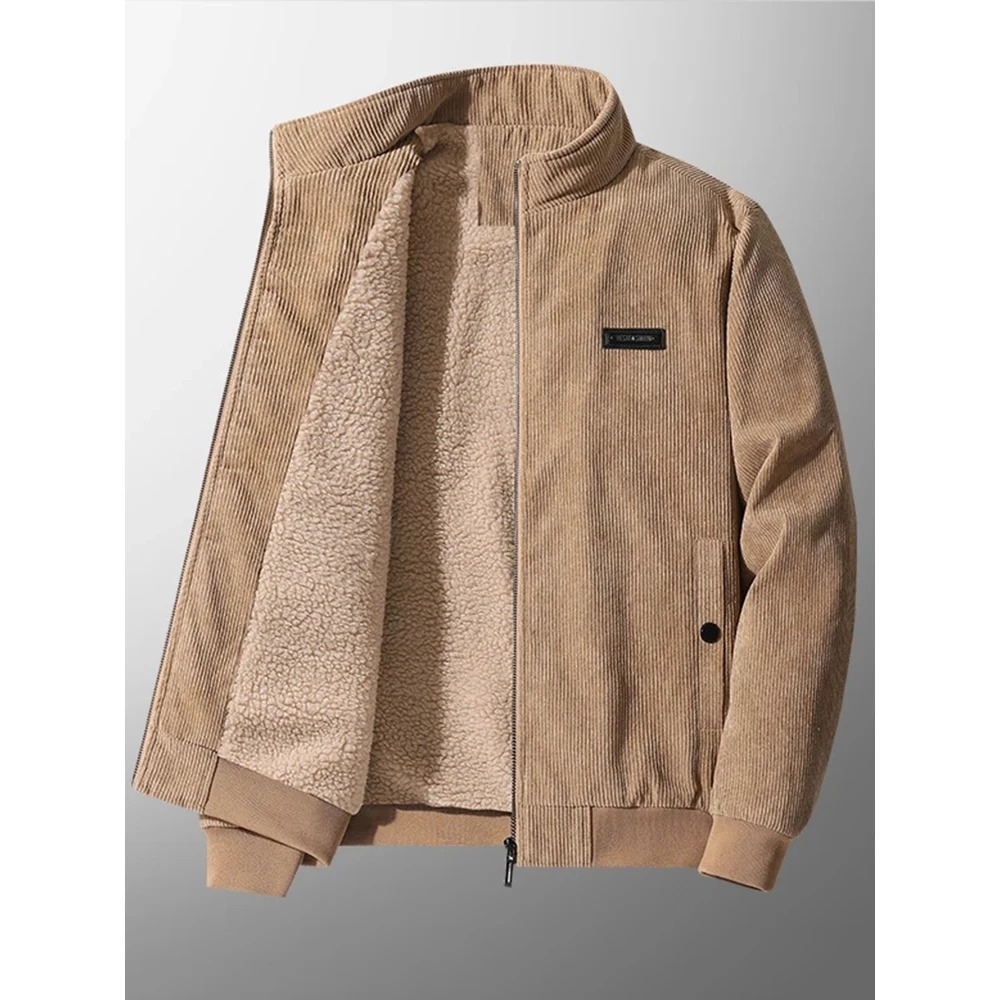 Men’s Quilted Casual Jacket – Relaxed Fit – Corduroy Texture – Zip Front – Stand Collar