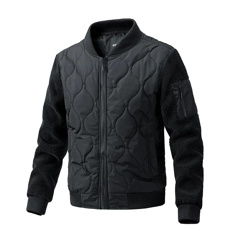 Men’s Quilted Jacket – Sherpa Sleeves – Ribbed Cuffs – Zipper Front – Hip Length Fit