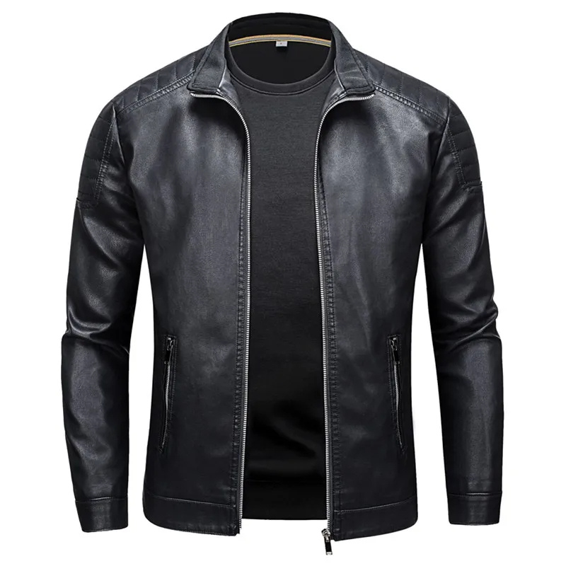 Men’s Slim Fit Leather Jacket with Zipper Pockets – Casual All-Season Design