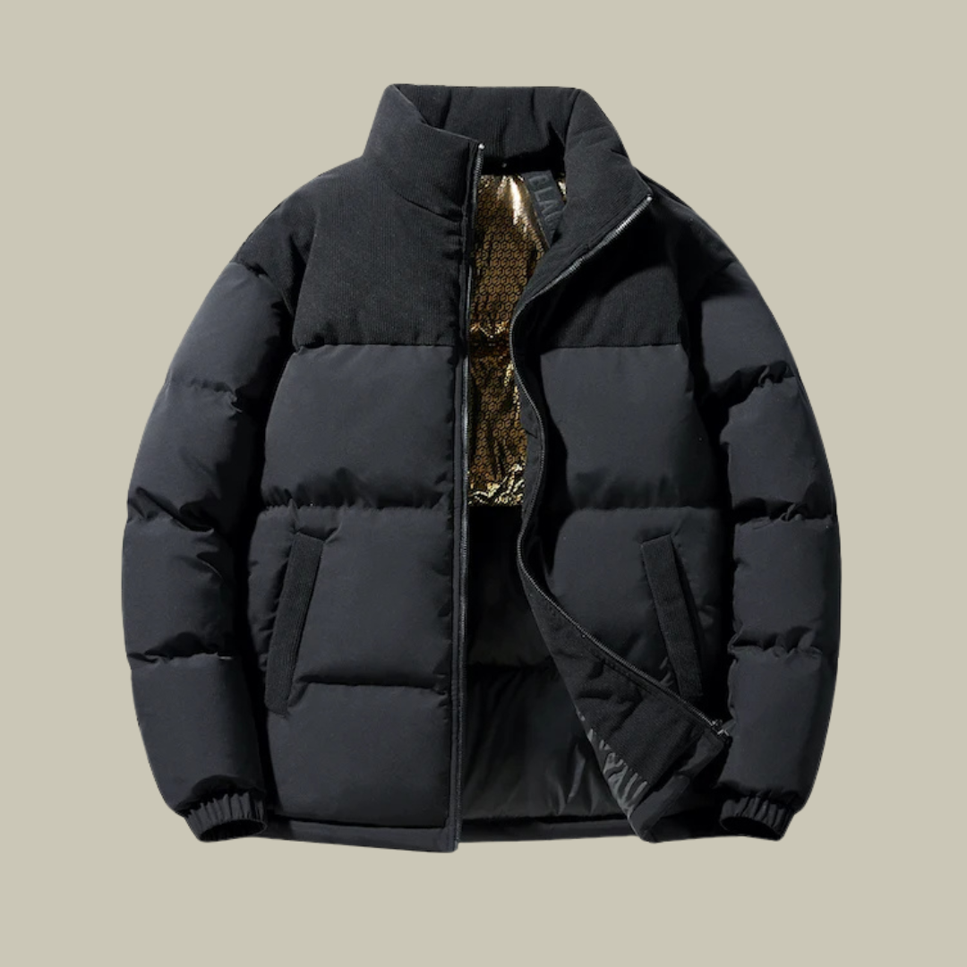 Men’s Puffer Jacket – Relaxed Fit – Quilted – High Collar – Zip Pockets – Warm Layer