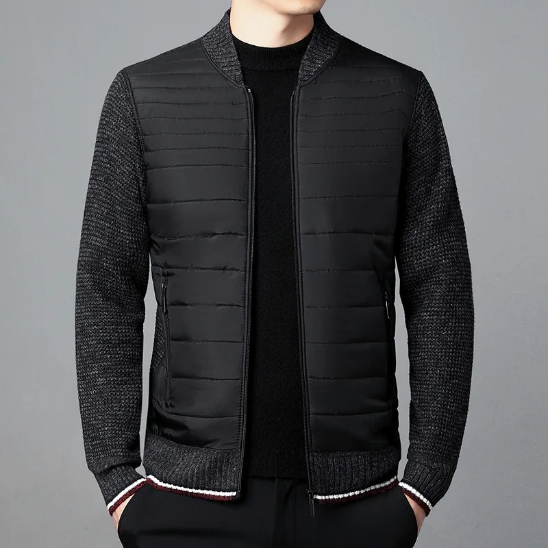 Men’s Quilted Jacket – Structured Fit – Knitted Sleeves – Ribbed Hem and Collar