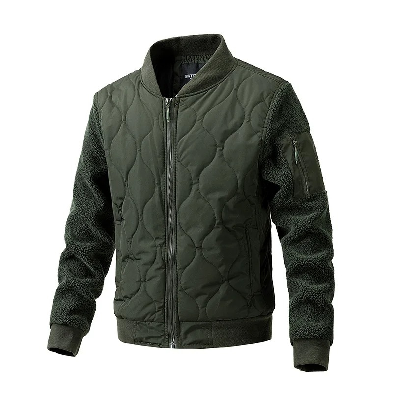 Men’s Quilted Jacket – Sherpa Sleeves – Ribbed Cuffs – Zipper Front – Hip Length Fit